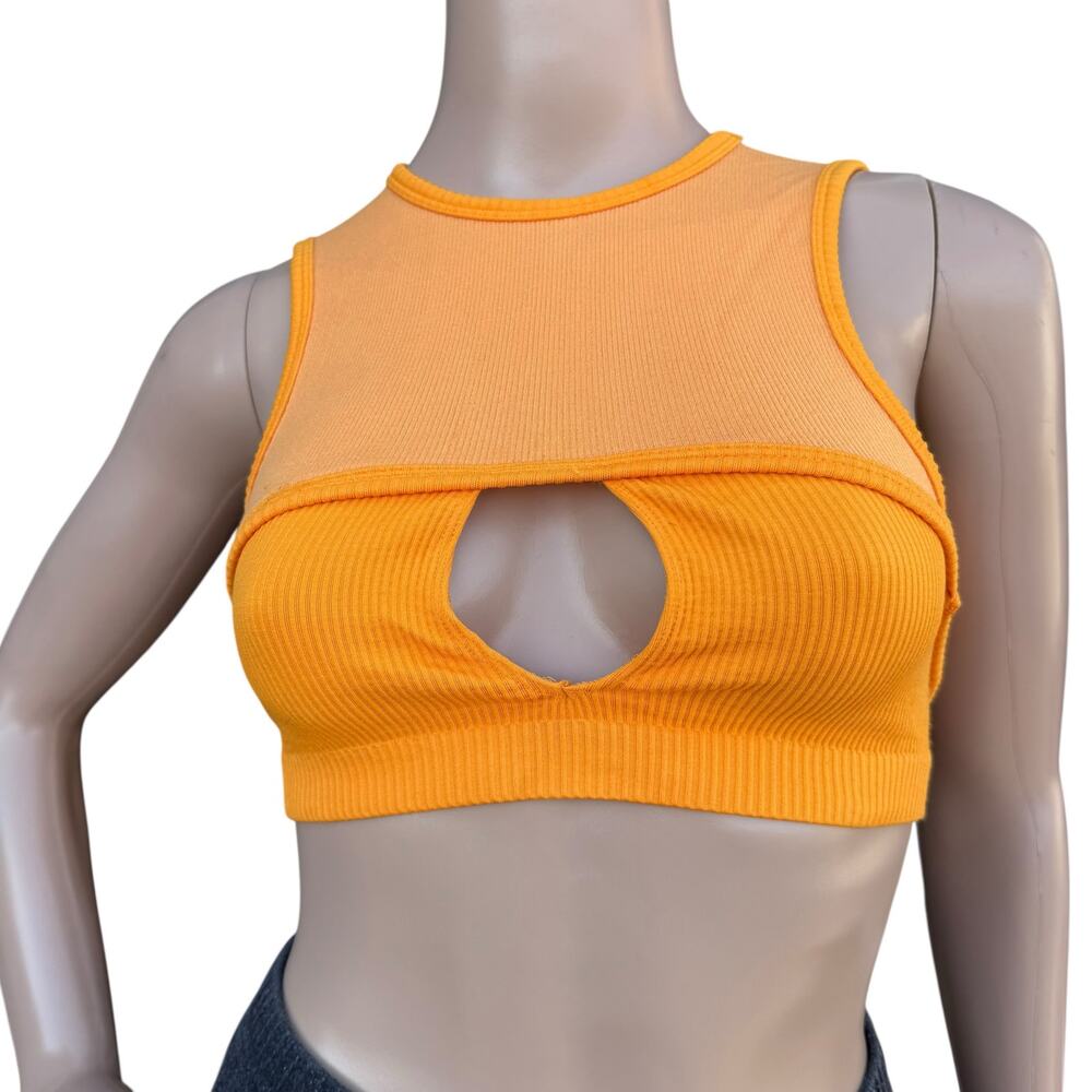 UO Out From Under Orange Ribbed Cutout Crop Top M/L